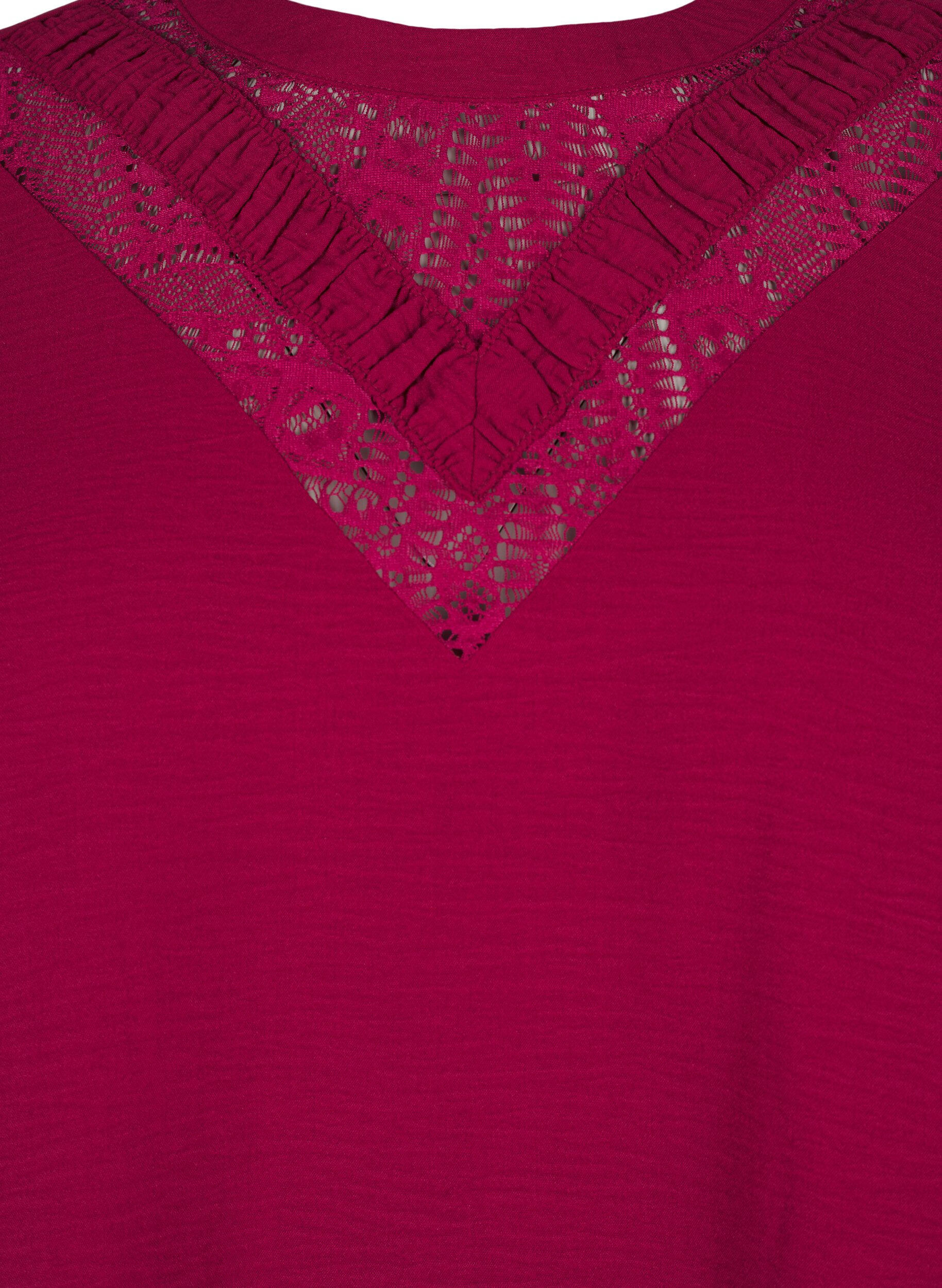 Zizzi Bluse mit Spitzendetail, Red Plum, Packshot image number 2