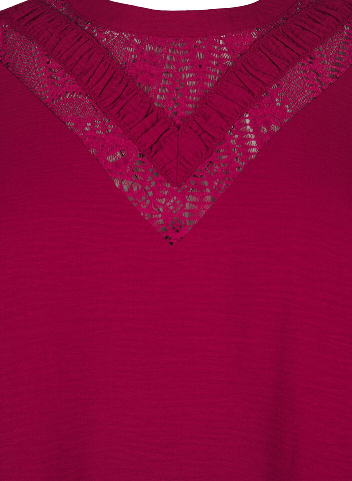 Bluse mit Spitzendetail, Red Plum, Packshot image number 2