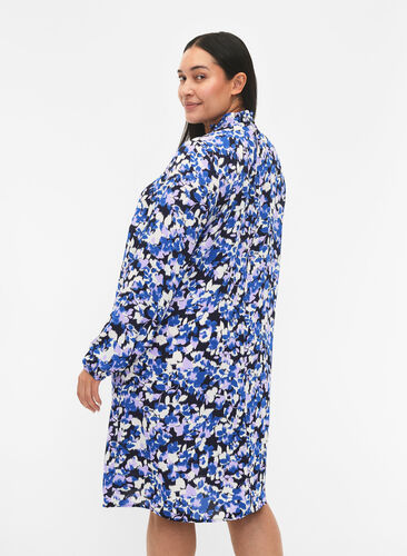 FLASH – Langärmeliges Kleid mit Blumendruck, Blue Purple Flower, Model image number 1