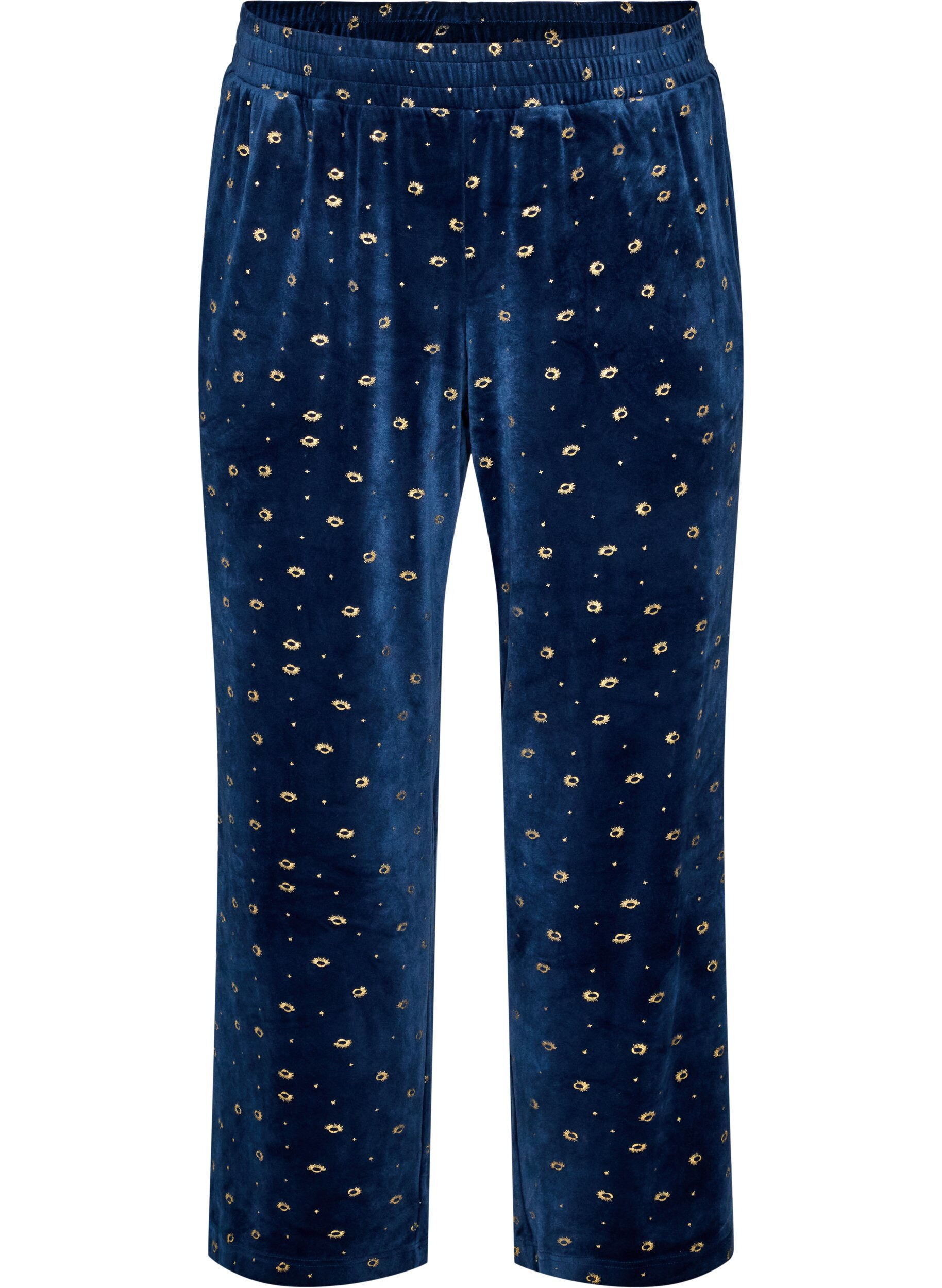 ZizziPyjamahose aus Velours mit Allover-Print, Blau, Packshot image number 0
