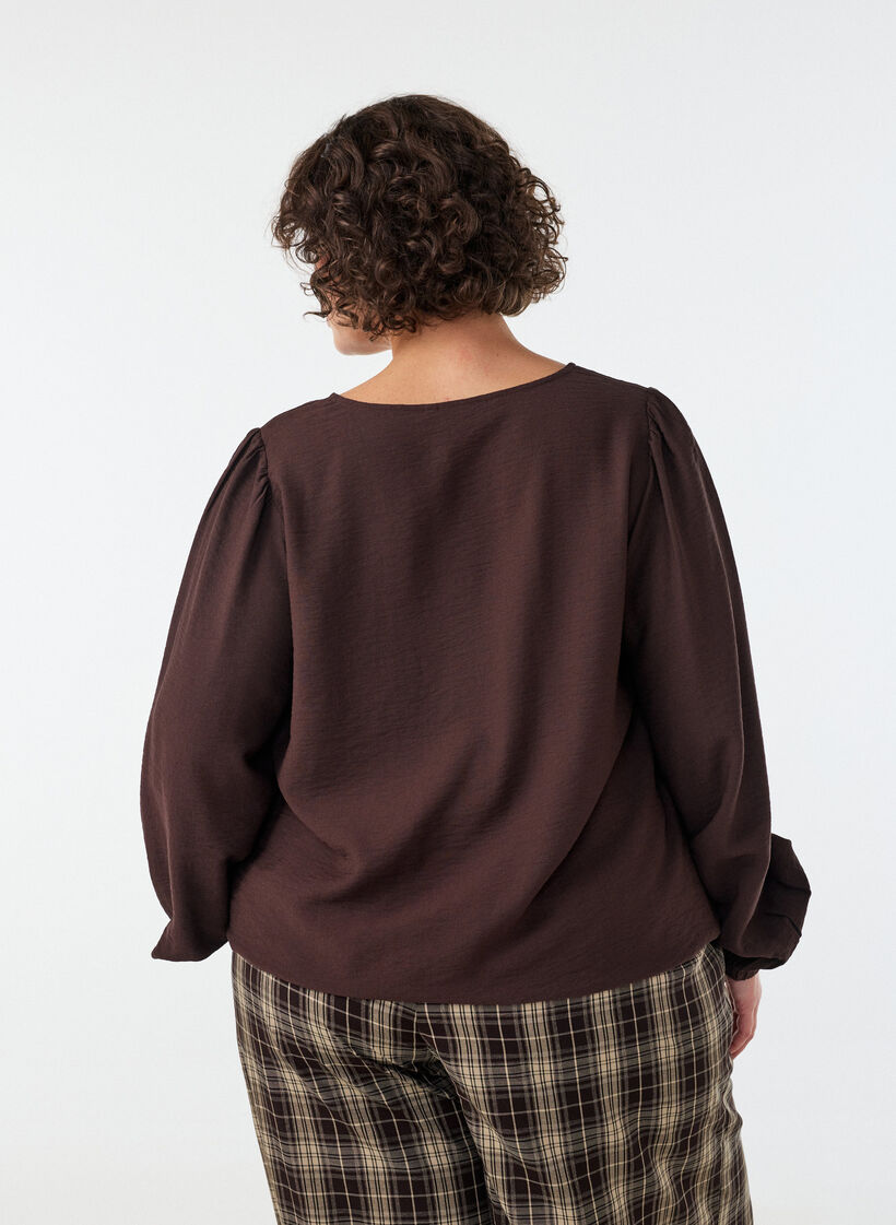 Viskosebluse mit V-Ausschnitt und Ballonform, Braun, Model image number 2