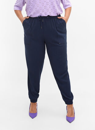 Hosen mit Taschen und elastischem Bündchen, Navy Blazer, Model image number 1