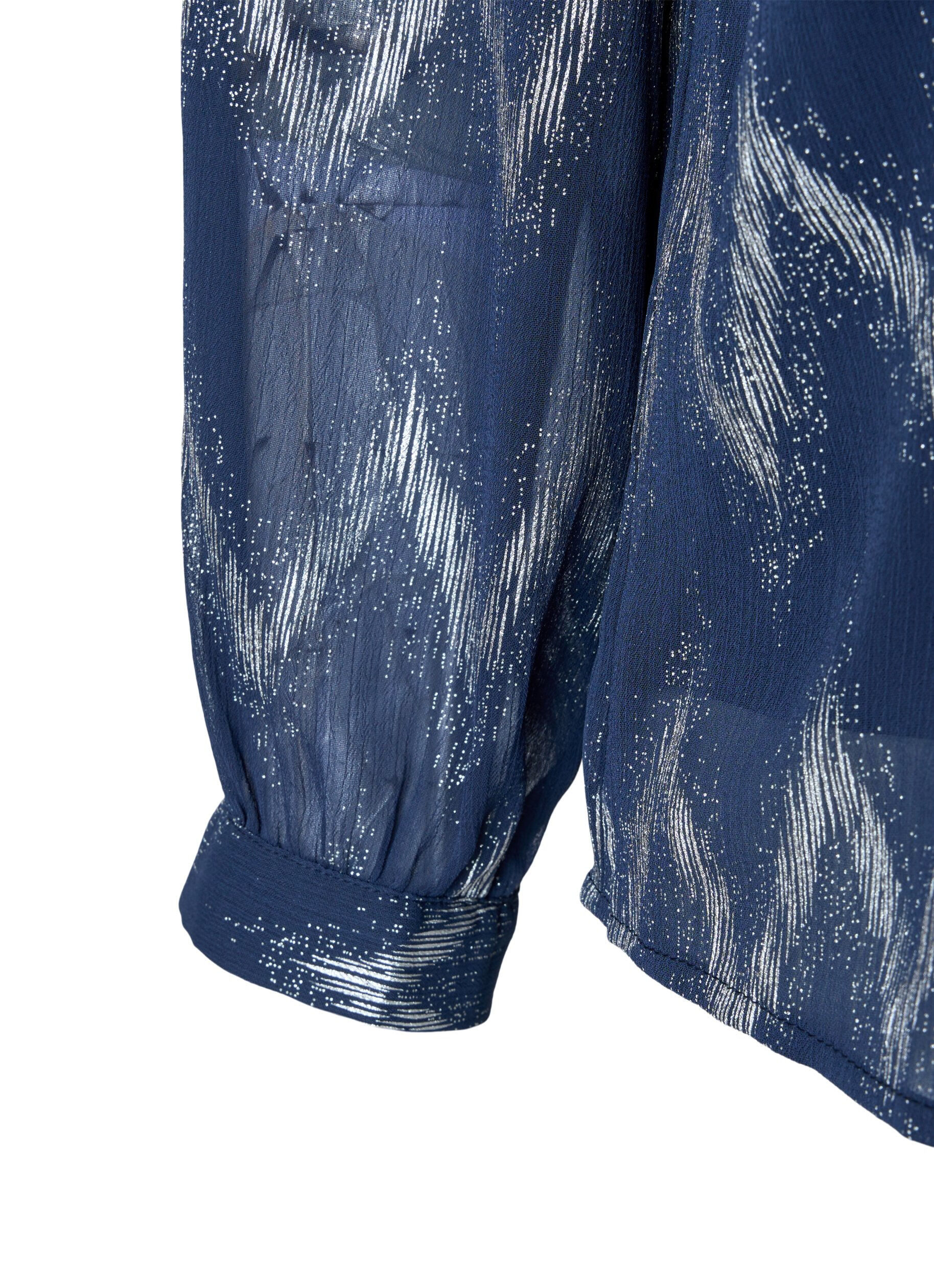 Zizzi Bedruckte Bluse mit V-Ausschnitt, Blau, Packshot image number 2