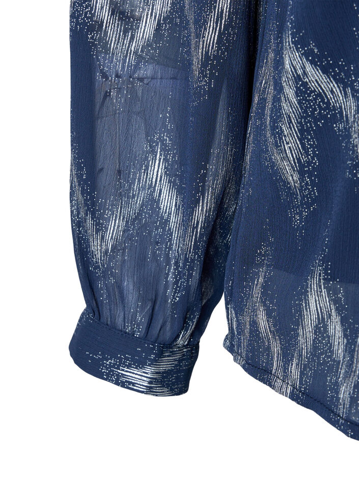 Bedruckte Bluse mit V-Ausschnitt, Blau, Packshot image number 2