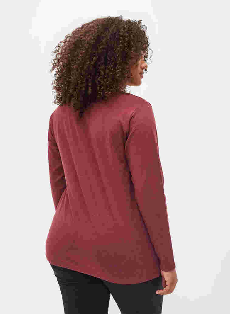 Basic Bluse mit langen Ärmeln, Cabernet Melange, Model image number 1