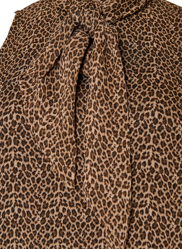 Midikleid aus Chiffon mit Leo-Print und Bindeband in der Taille, Braun, Packshot image number 2