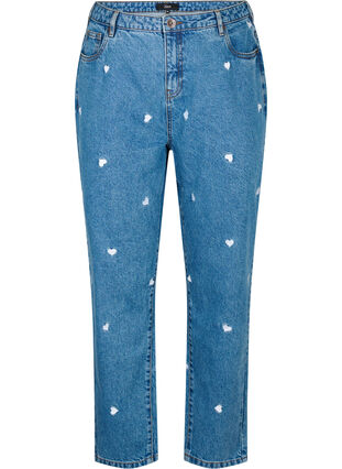 Mille Mom Fit Jeans mit Stickerei, Light Blue Heart, Packshot image number 0