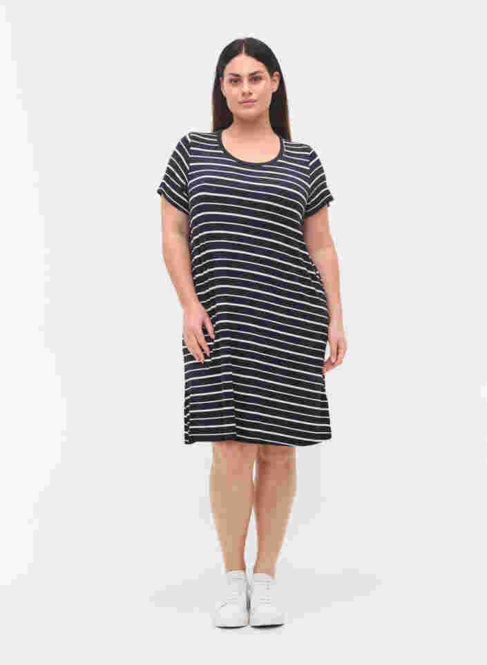 Kleid mit kurzen Ärmeln, Night Sky Stripe, Model image number 2