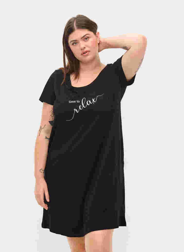 Kurzarm Nachthemd aus Baumwolle, Black RELAX, Model