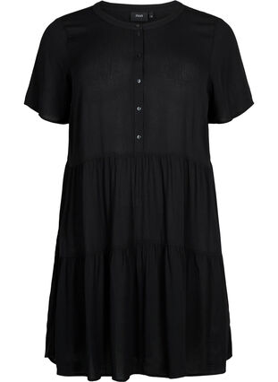 Kurzarm-Kleid aus Viskose mit A-Linie, Black, Packshot image number 0
