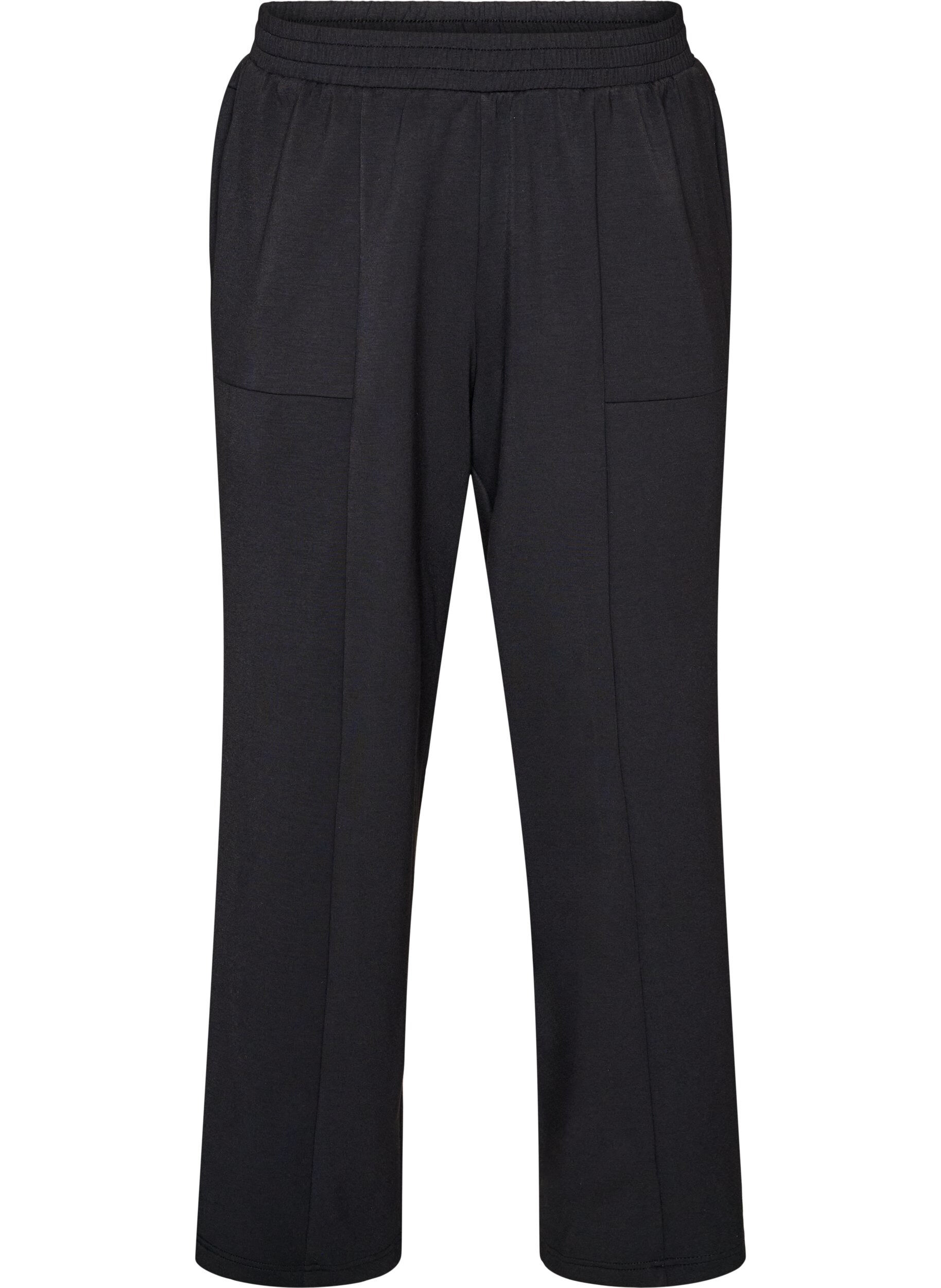 ZizziLockere Hose aus Jersey mit hoher Taille und Taschen, Schwarz, Packshot image number 0