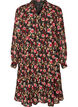 Kleid mit Allover-Muster und einer Volantlage, Schwarz, Packshot image number 0