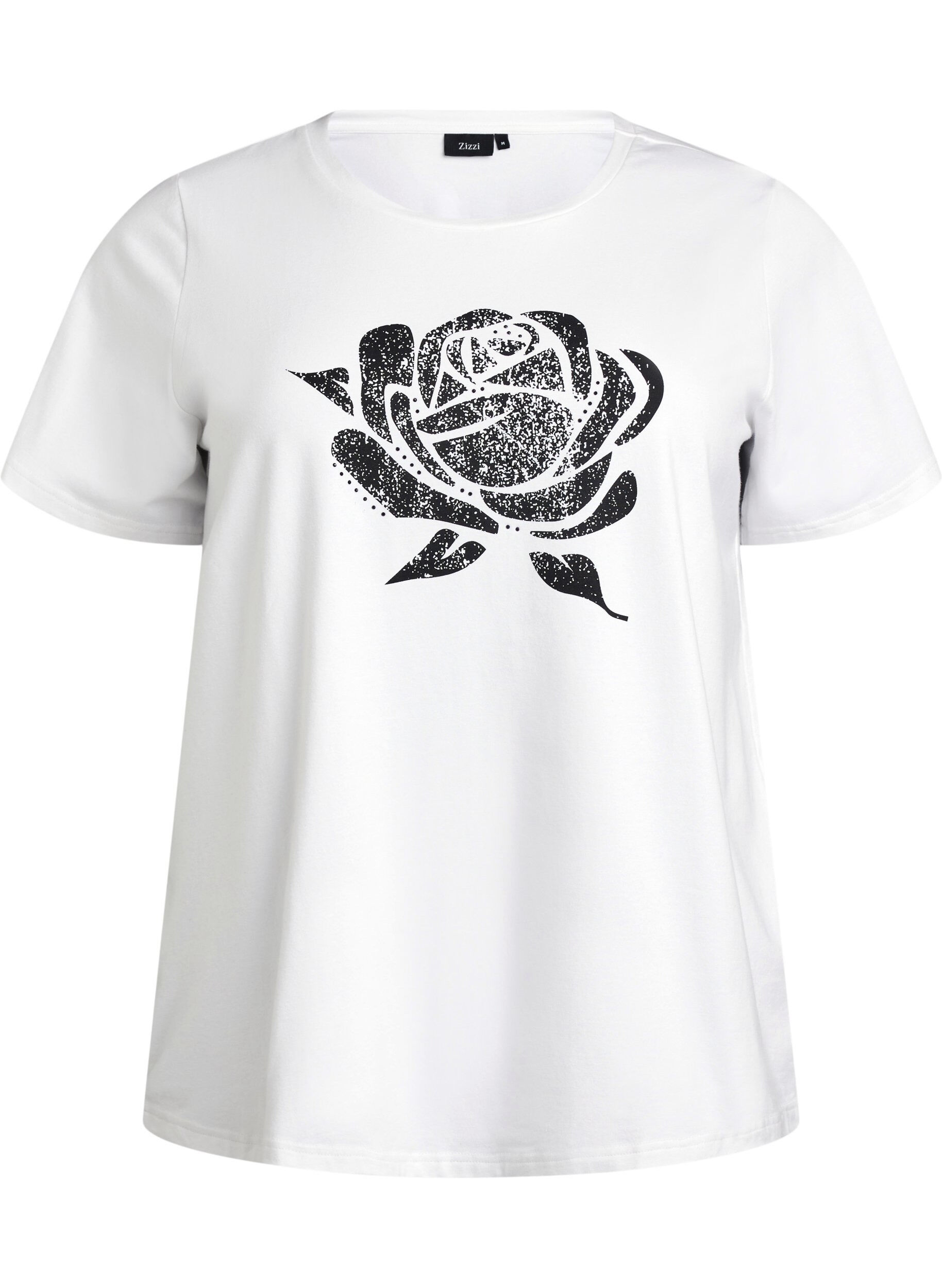 Zizzi T-Shirt aus Bio-Baumwolle mit floralem Print, B. White w. Rose, Packshot image number 0