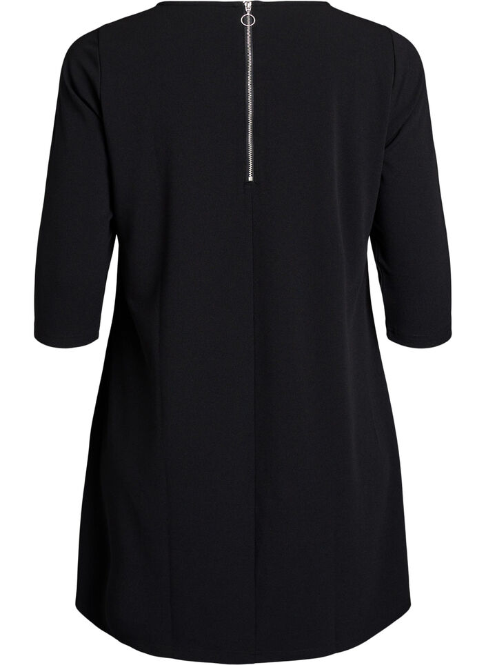 Kurz geschnittenes A-Linien Kleid aus Webstoff mit 3/4 &Auml;rmeln, Schwarz, Packshot image number 1