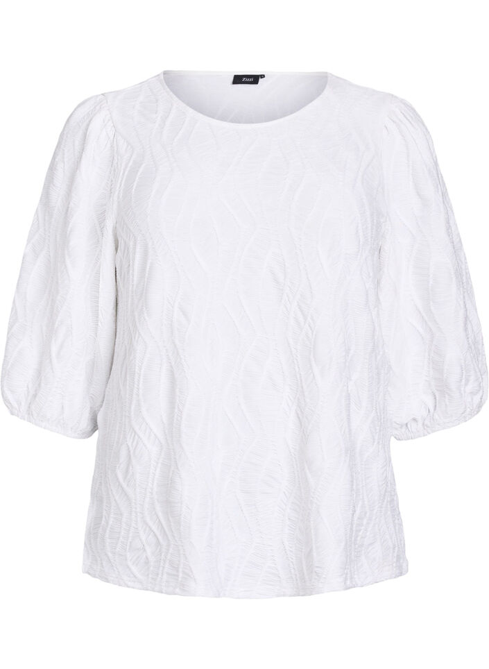 Bluse mit Struktur und 3/4-&Auml;rmeln, Wei&szlig;, Packshot image number 0