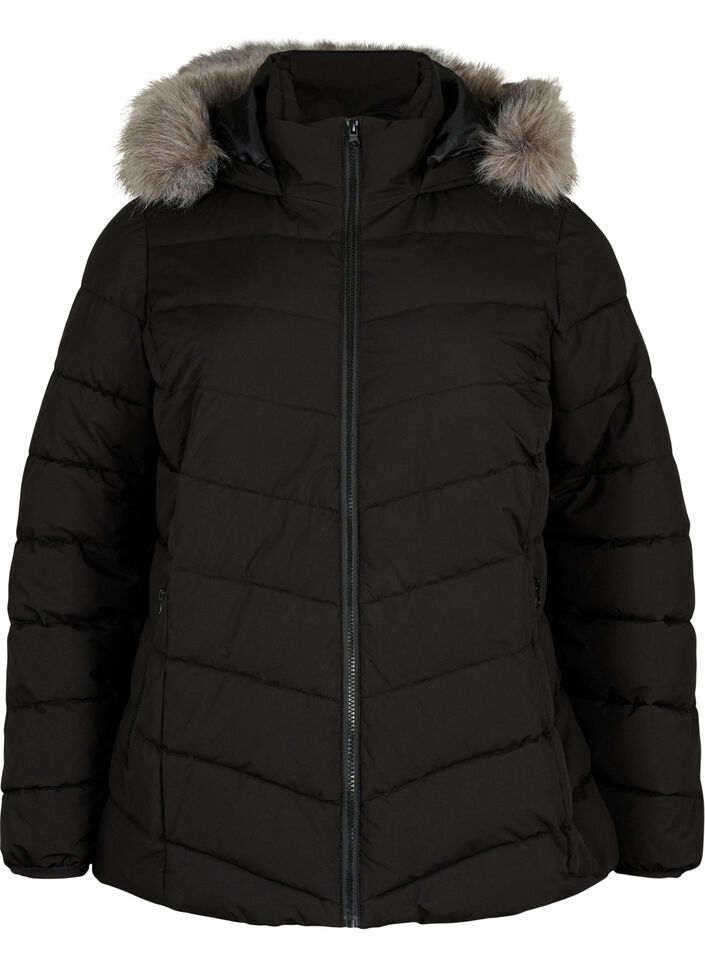 Kurze Steppjacke mit Kapuze, Black, Packshot image number 0