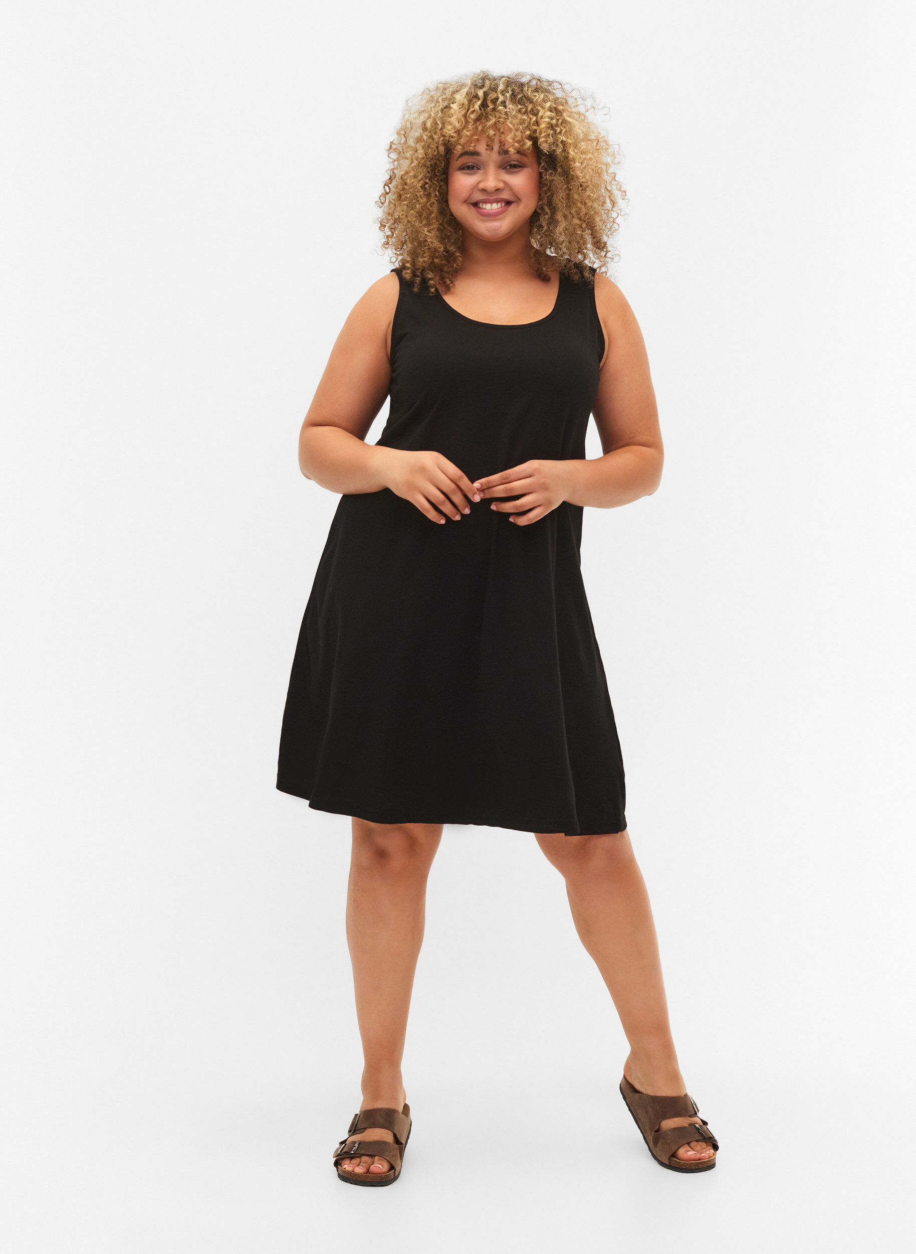 Zizzi &Auml;rmelloses Kleid aus Baumwolle mit A-Linie, Black, Model image number 2