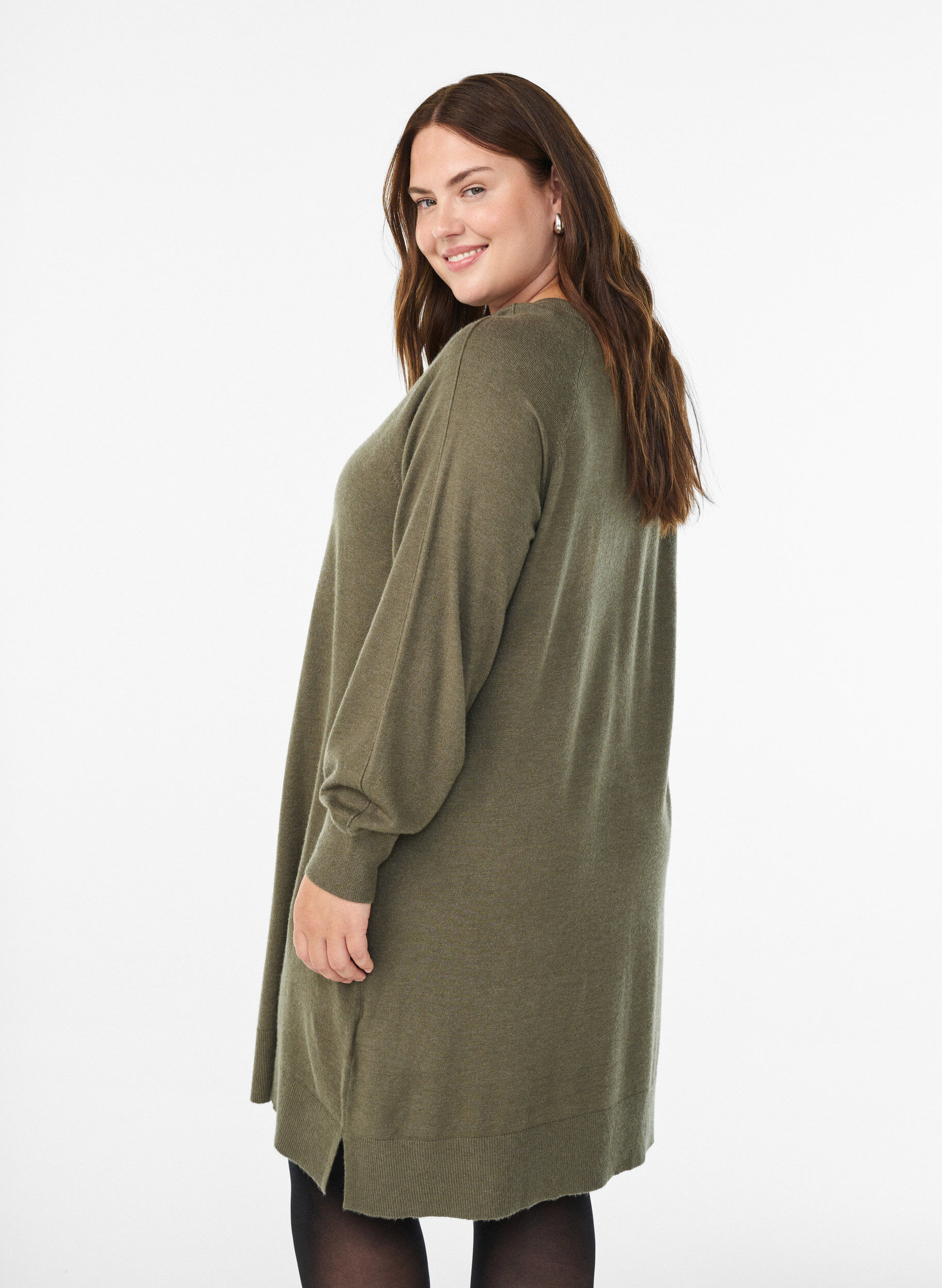 ZizziStrickkleid mit Raglan&auml;rmeln und Mittelnaht, Gr&uuml;n, Model image number 2