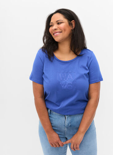 Kurzarm T-Shirt aus Baumwolle mit Aufdruck, Dazzling Blue WAYS, Model image number 0