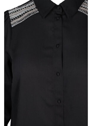 Langes Hemd mit Perlendetails, Black, Packshot image number 2