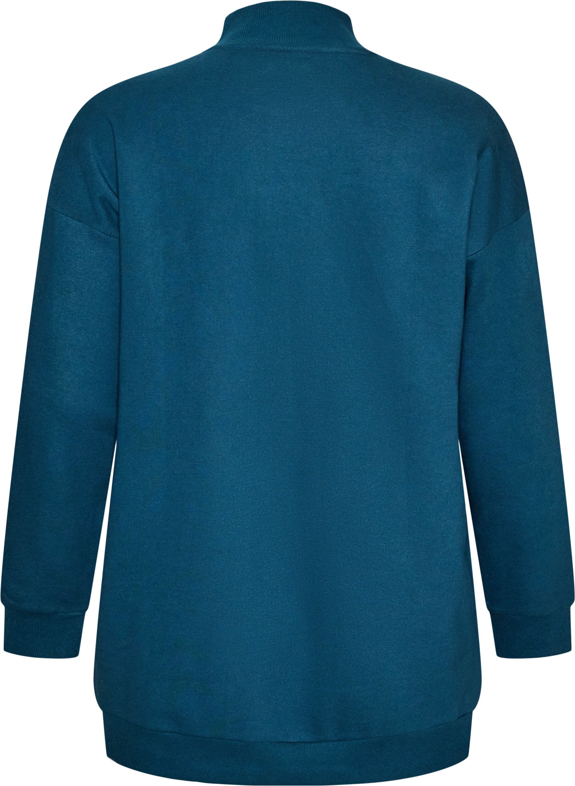 ZizziLanges Sweatshirt mit Stehkragen und gesticktem Text, Blau, Packshot image number 1