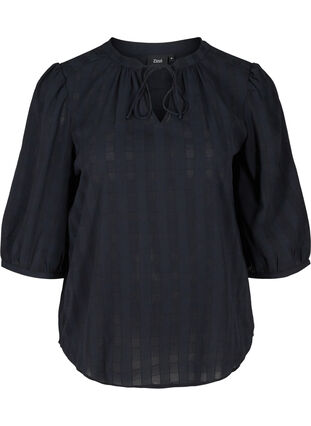 Bluse mit 3/4-Ärmeln und Bindedetail, Black Beauty, Packshot image number 0