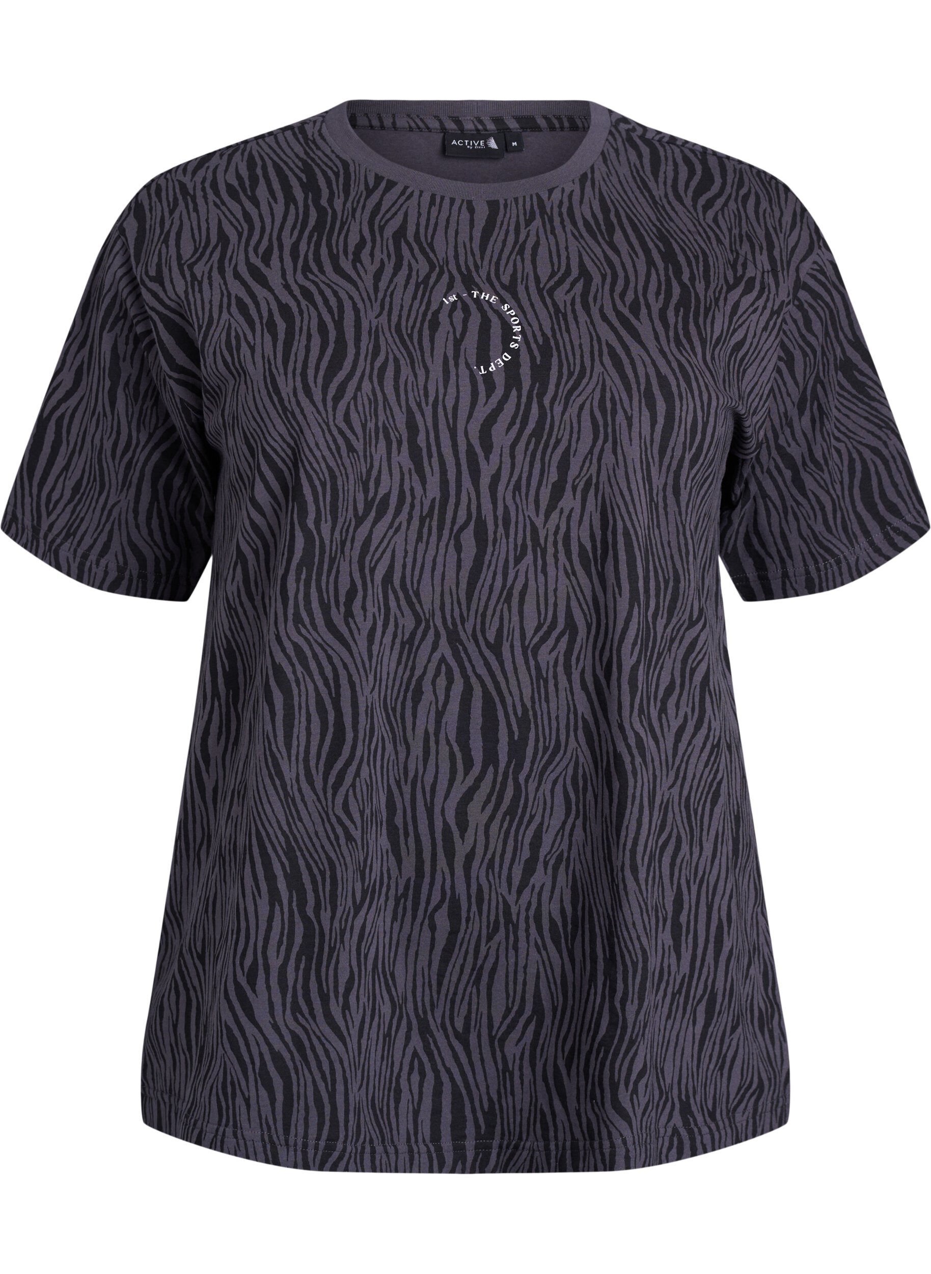 Zizzi Trainingsshirt aus Bio-Baumwolle mit Zebraprint, Grau, Packshot image number 0