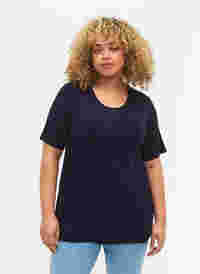 T-Shirt aus Viskose mit Rippstruktur, Navy Blazer, Model