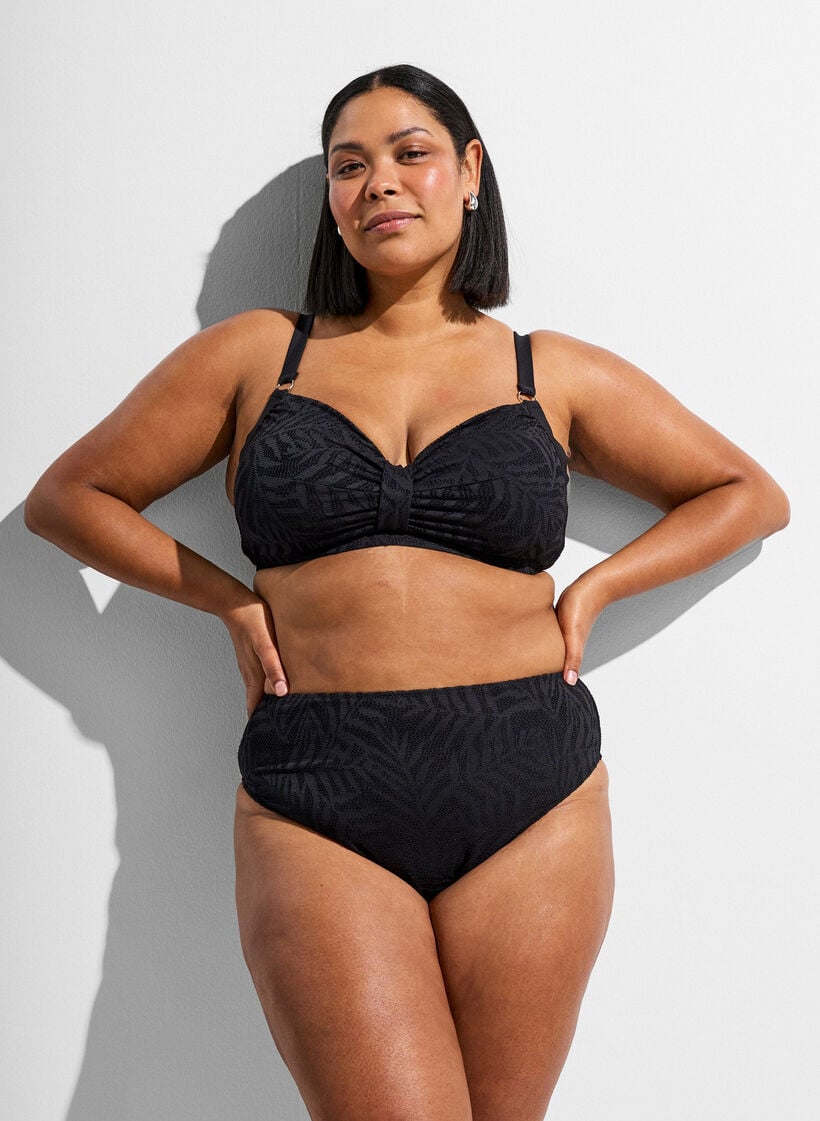 Bikini Top aus strukturiertem Mesh mit herausnehmbaren Einlagen, Schwarz, Model image number 1