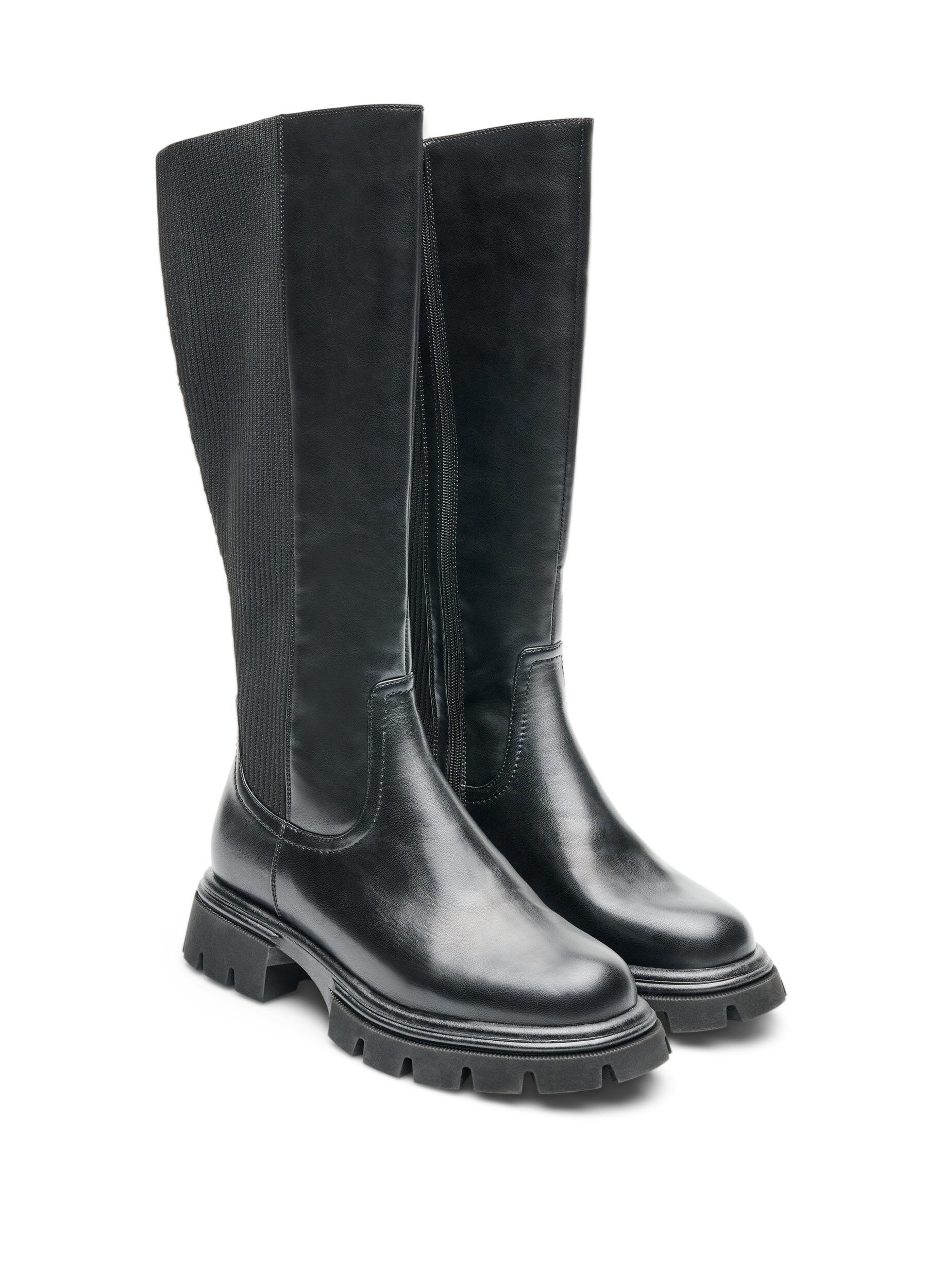 ZizziHoher Stiefel mit Rei&szlig;verschluss und elastischen Eins&auml;tzen, Schwarz, Packshot image number 1