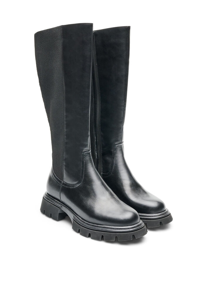 Hoher Stiefel mit Rei&szlig;verschluss und elastischen Eins&auml;tzen, Schwarz, Packshot image number 1