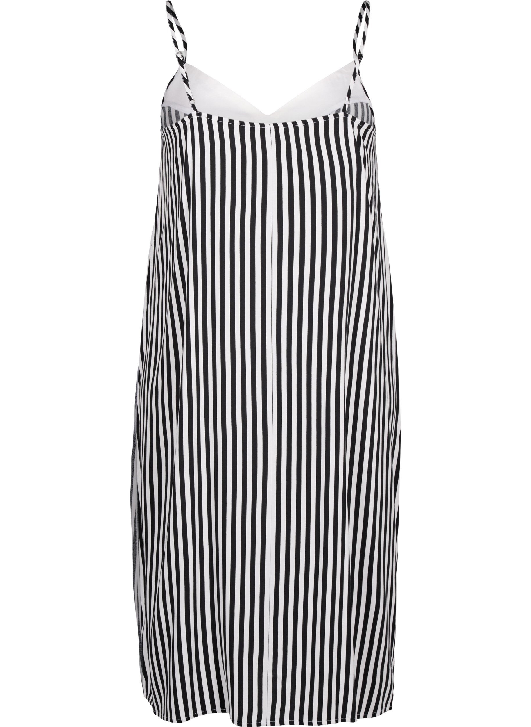 Zizzi FLASH &ndash; Gestreiftes Tr&auml;gerkleid aus Viskose, Black White Stripe, Packshot image number 1