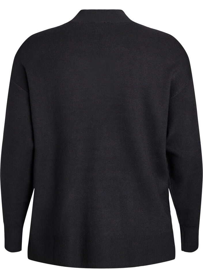 Strickbluse mit hohem Kragen, Schwarz, Packshot