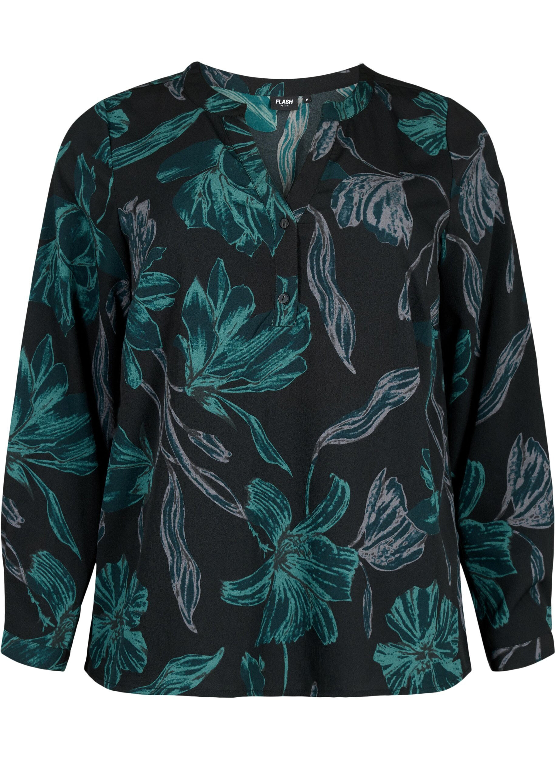 Zizzi FLASH &ndash; Lang&auml;rmlige Bluse mit Druck, Black Scarab Flower, Packshot image number 0