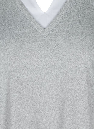 Melierte Bluse mit 3/4-Ärmeln und Hemddetails, Light Grey Melange, Packshot image number 2