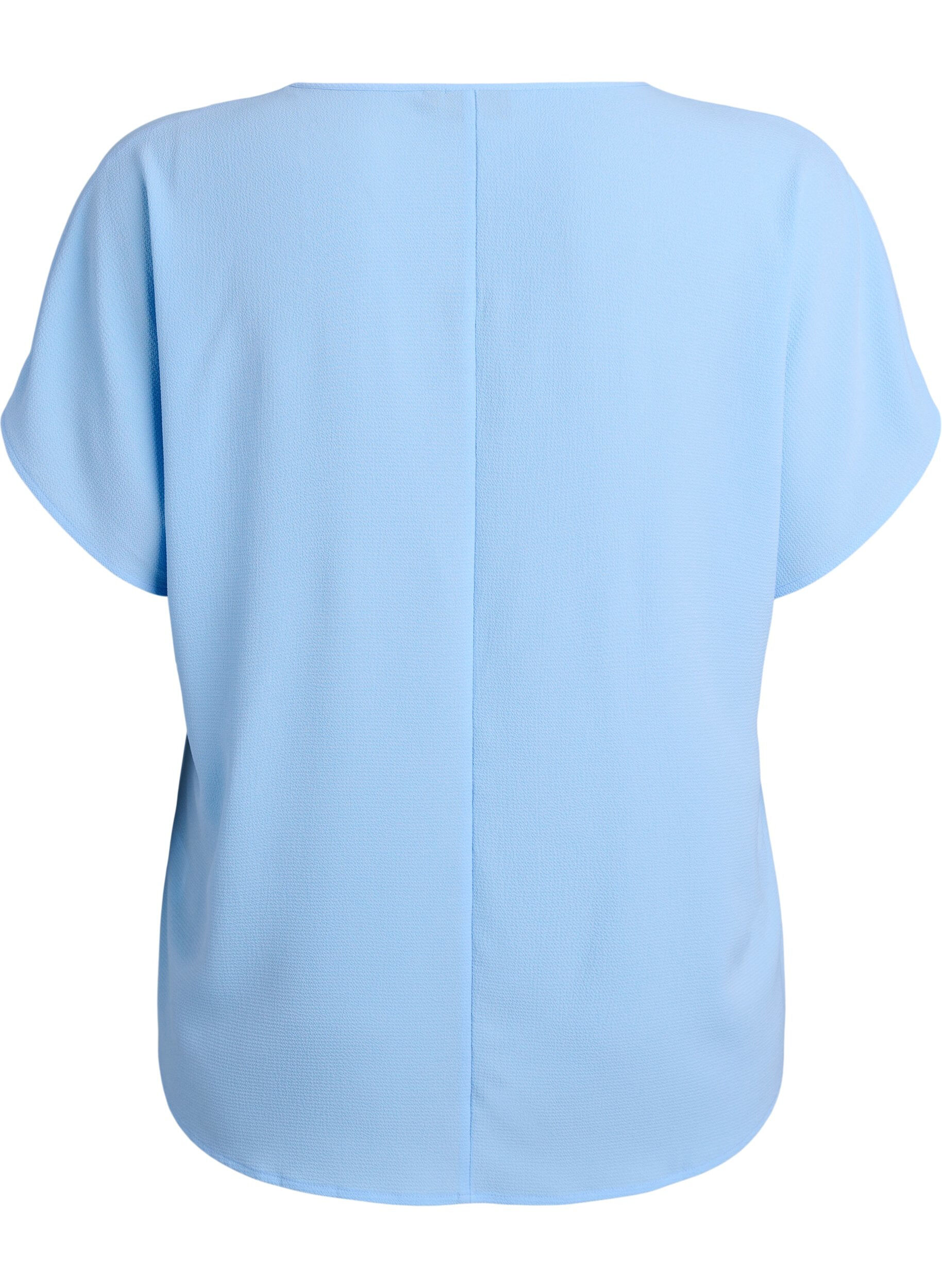 Zizzi Bluse mit kurzen &Auml;rmeln und Rundhalsausschnitt, Blau, Packshot image number 1