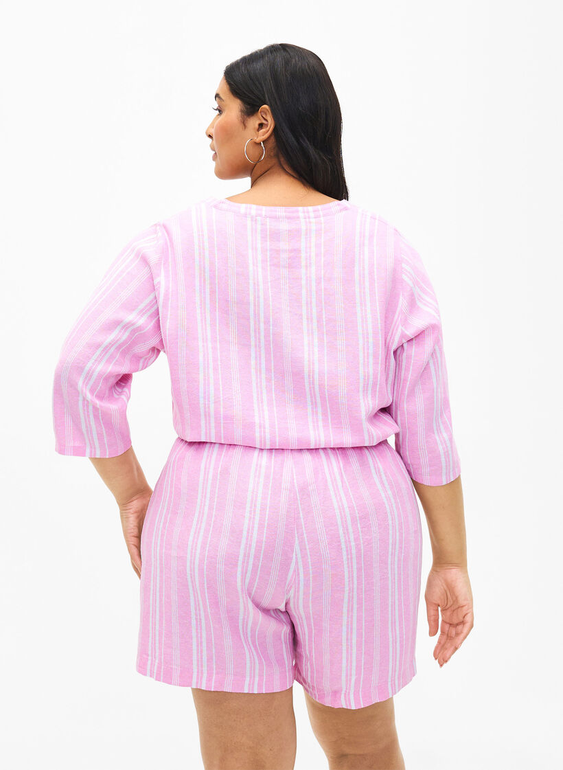 Gestreifte kurze Hose aus einer Leinen-Viskose-Mischung, Pink, Model image number 2