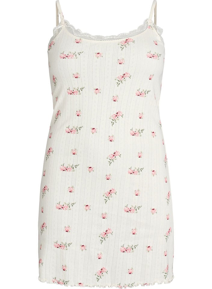 Nachthemd mit d&uuml;nnen Tr&auml;gern und Strukturmuster, Vanille, Packshot