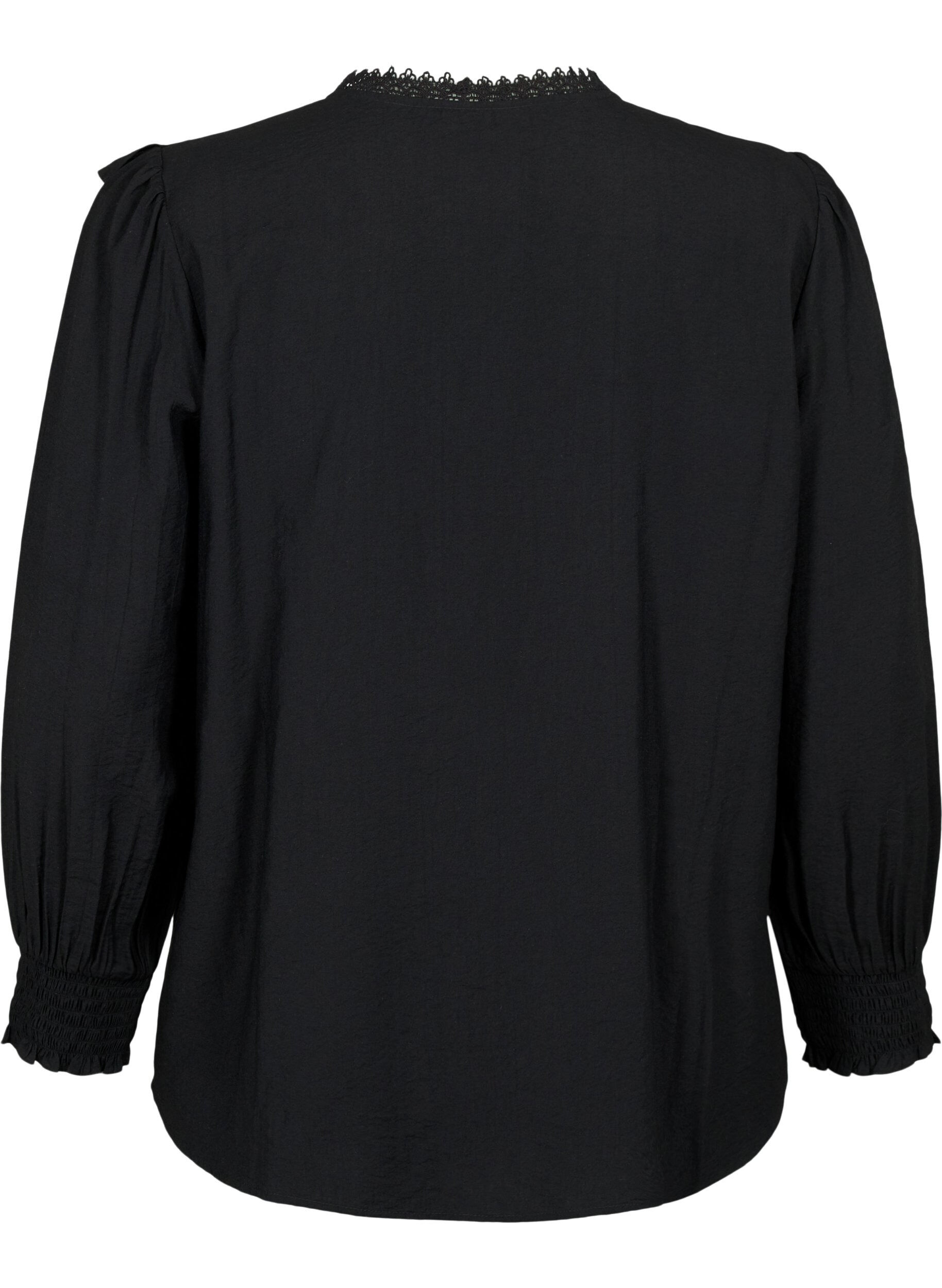 Zizzi  Viskosebluse mit R&uuml;schen und Stickereien, Black, Packshot image number 1