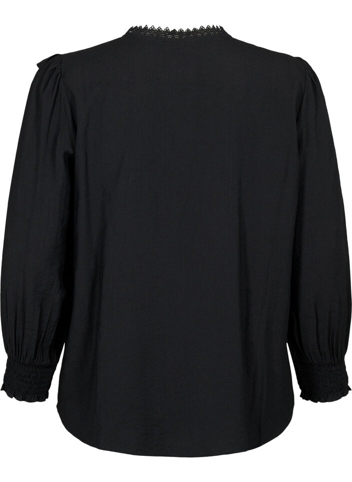  Viskosebluse mit Rüschen und Stickereien, Black, Packshot image number 1