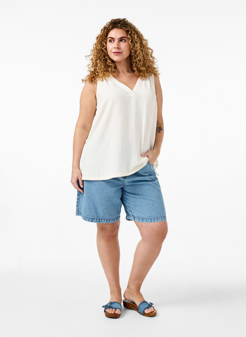 &Auml;rmelloses Oberteil mit Faltendetails, Vanille, Model image number 1