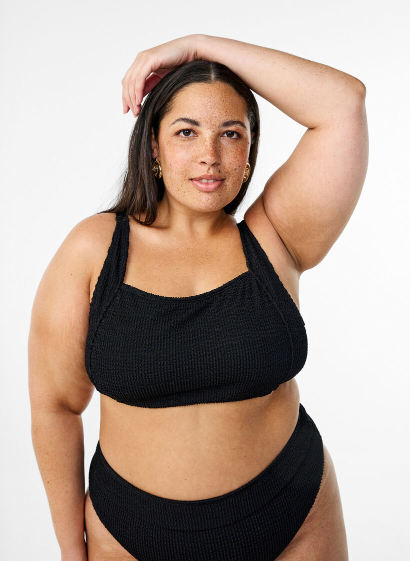 Bikinioberteil aus Krepp mit verstellbaren Trägern, Schwarz, Model image number 0