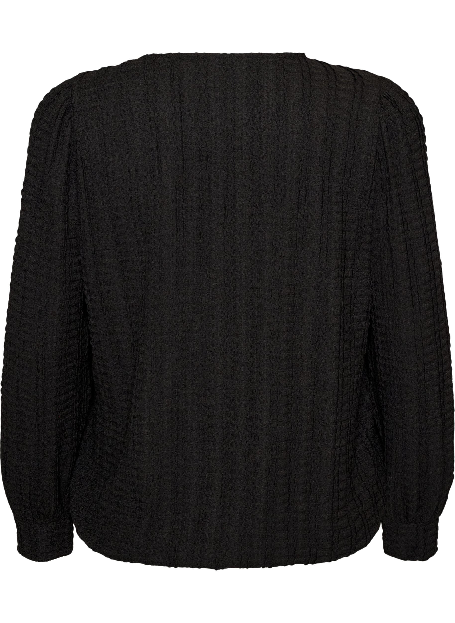 ZizziJerseybluse mit Struktur und Ballonsilhouette, Schwarz, Packshot image number 1