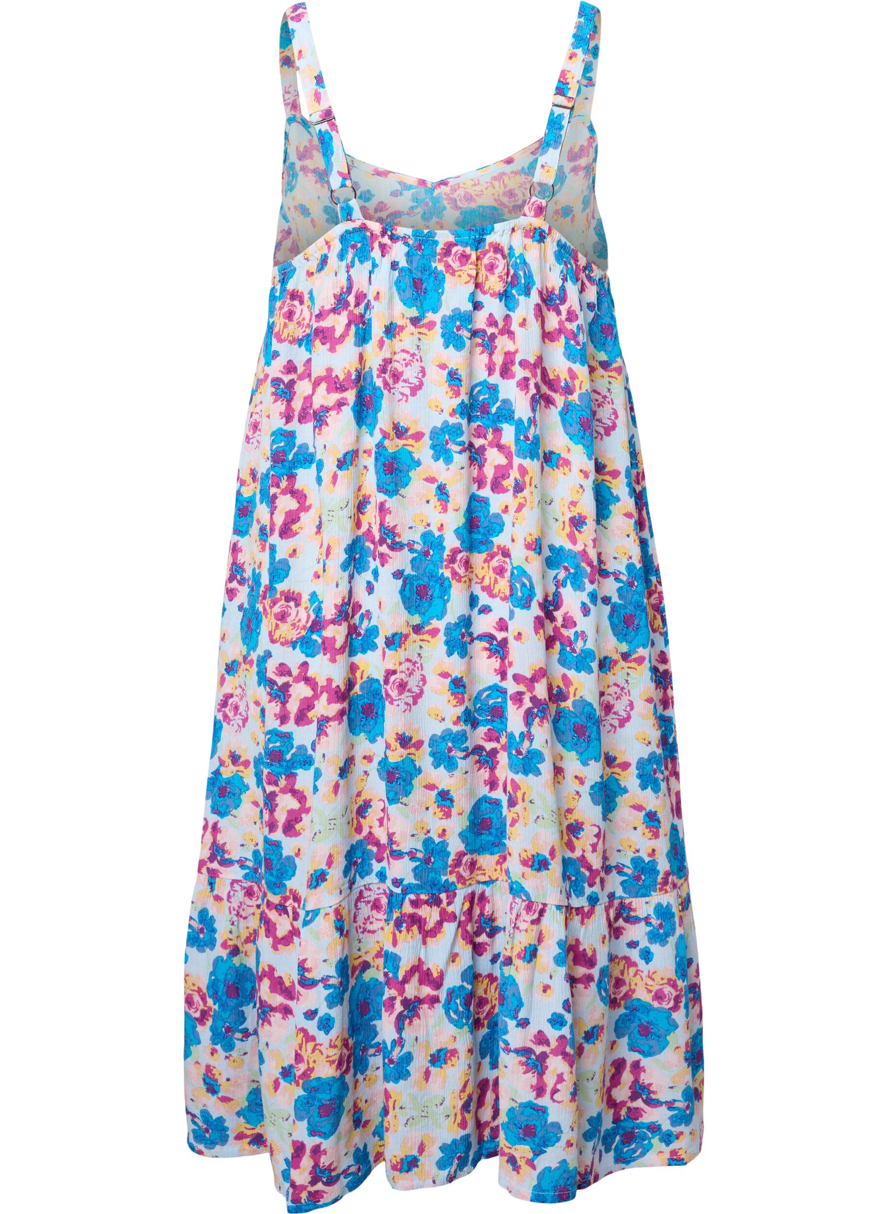 Zizzi Sommerkleid aus Viskose mit Tr&auml;gern, Multi Flower AOP, Packshot image number 1