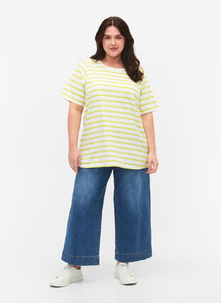Gestreiftes T-Shirt aus biologischer Baumwolle, Wild Lime Stripes, Model image number 2