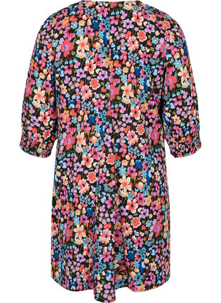 Kleid mit Blumenmuster, V-Ausschnitt und 3/4-Ärmeln, Flower AOP, Packshot image number 1