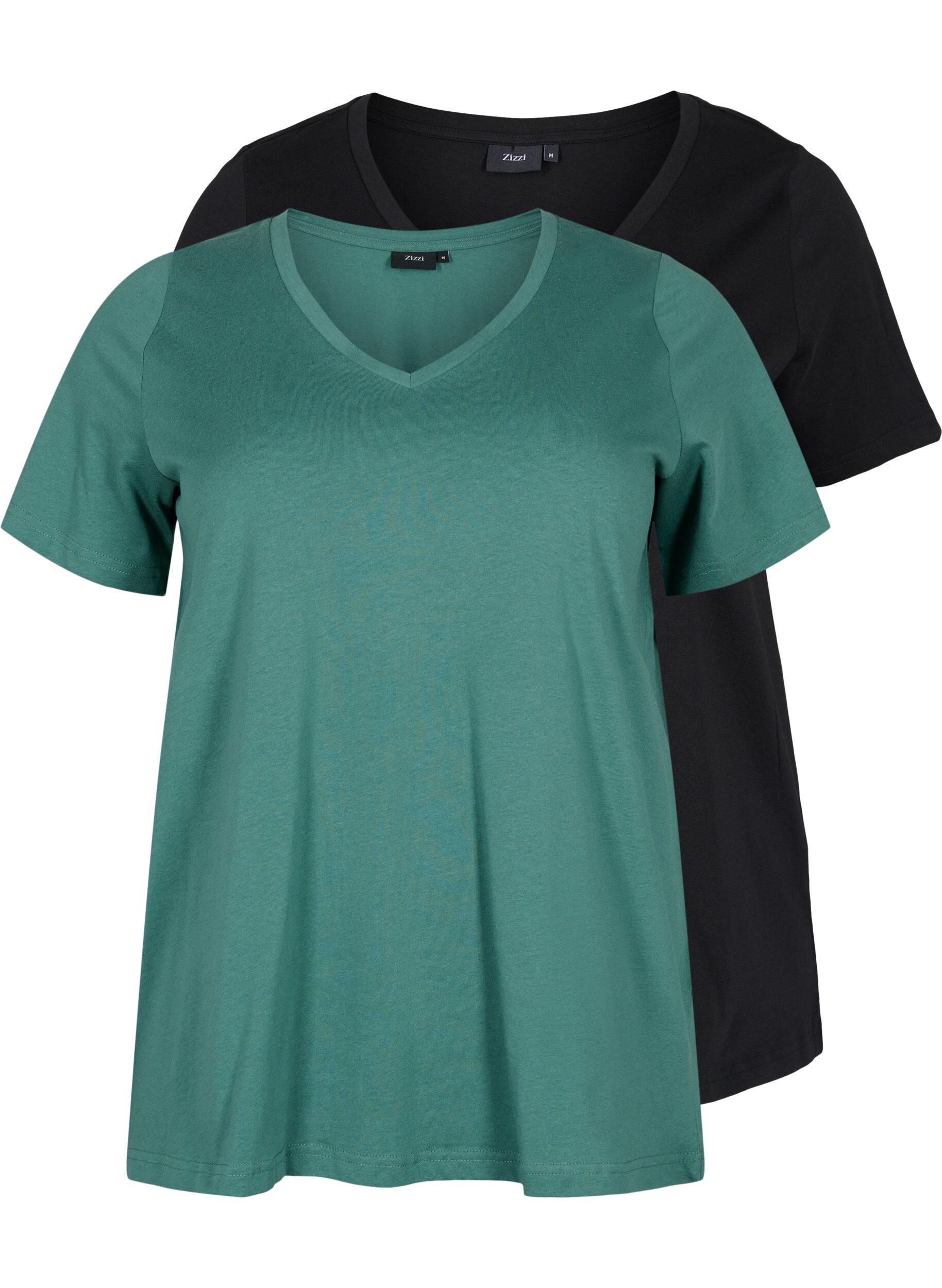 Zizzi 2er-Pack basic T-Shirts aus Baumwolle, Mallard Green/Black, Packshot image number 0