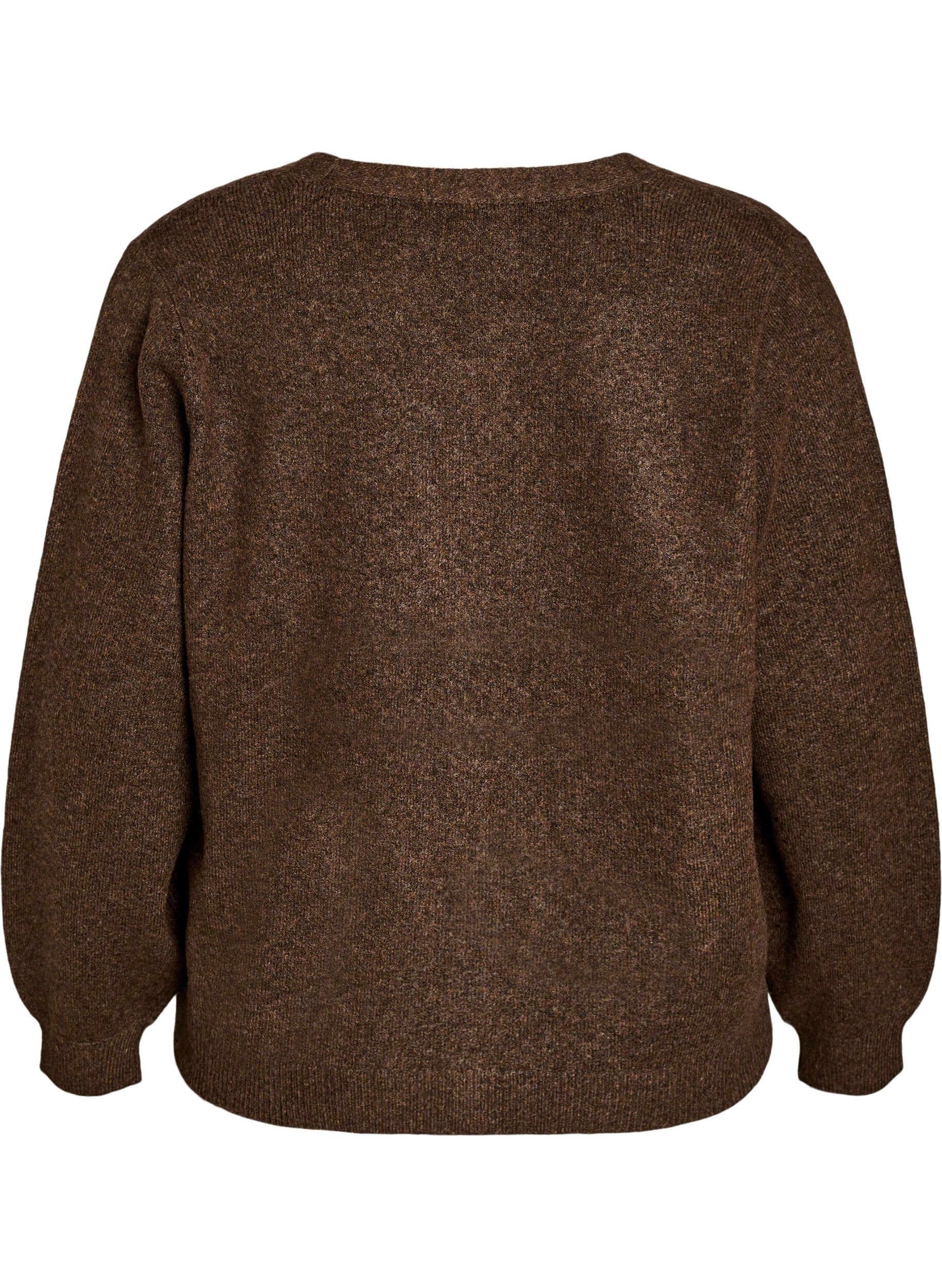 ZizziStrickjacke mit Zierkn&ouml;pfen und V-Ausschnitt, Braun, Packshot image number 1