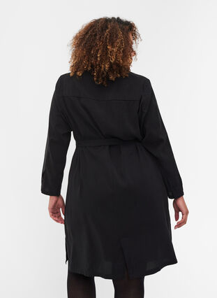 Viskosekleid mit Knöpfen und Gürtel, Black, Model image number 1