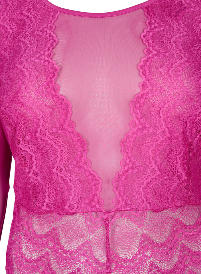 Bodystocking mit Spitze und Mesh, Fuchsia Red, Packshot image number 2